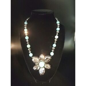 Yousi / You And I Dyed Stone And Glass Beaded Necklace W/ Floral Wired Pendant